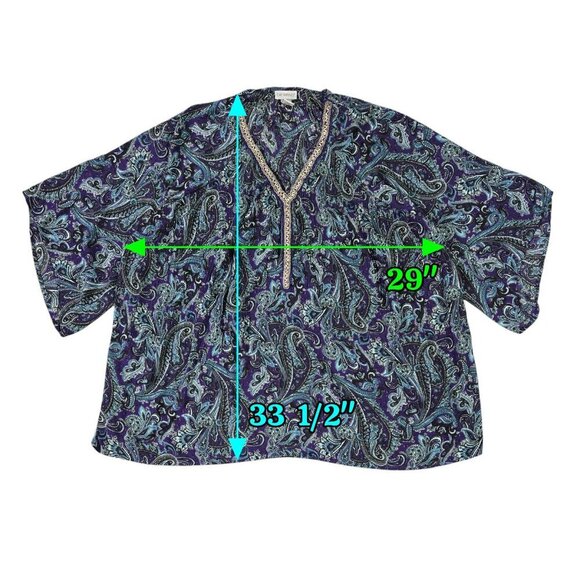 Catherines Purple Paisley Beaded Embellished Collar Flare Sleeve Blouse Boho - Picture 3 of 8